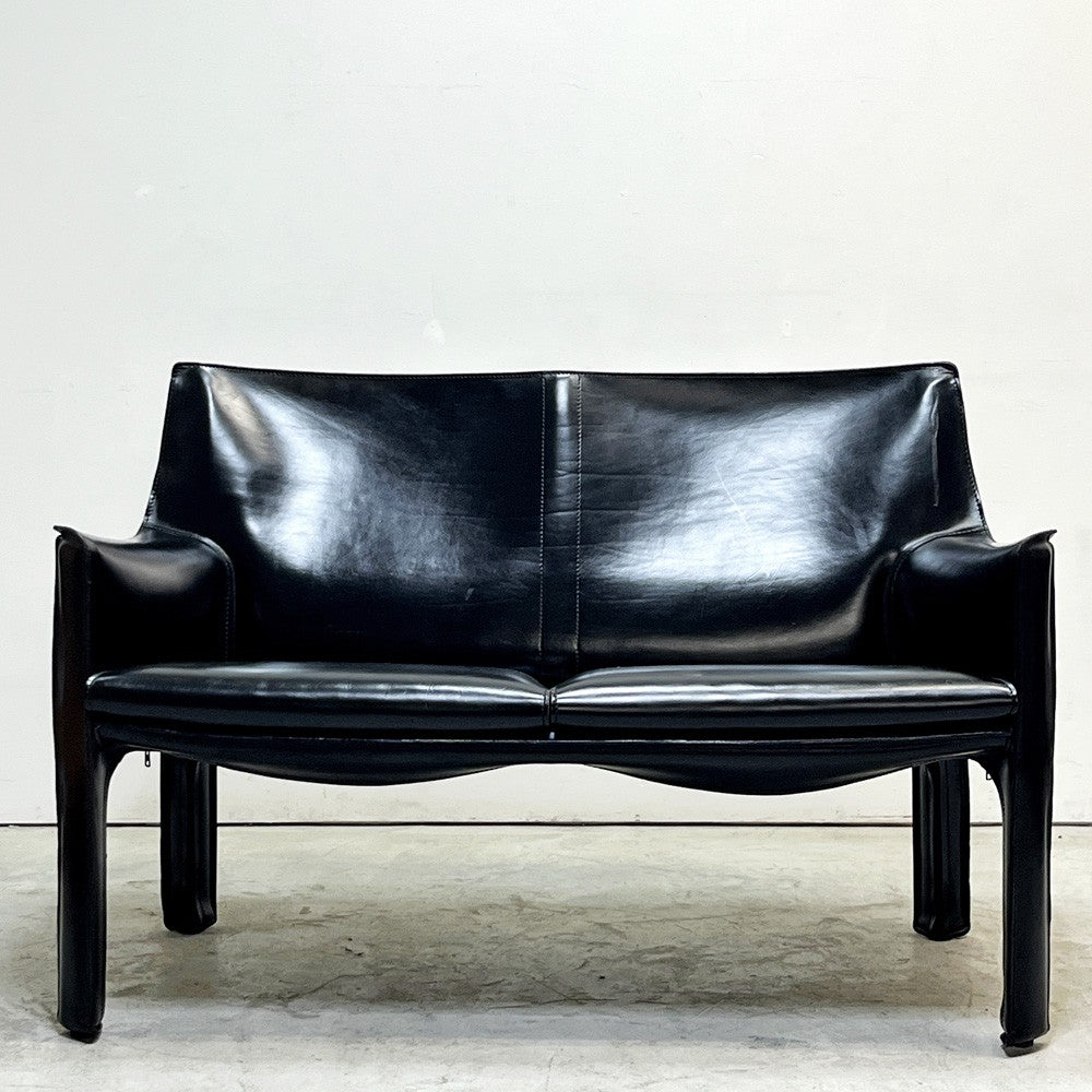 カッシーナ Cassina 414 CAB ラウンジアームチェア 2シーター キャブチェア 本革 ブラックレザー マリオ・ベリー モダン ●