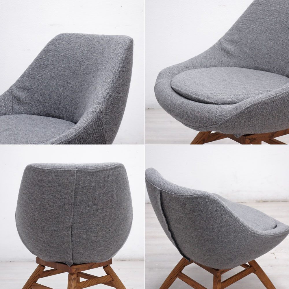 モモナチュラル MOMO Natural M-ROUND CHAIR EM ダイニングチェア オーク材 回転式 ライトグレーファブリック ●