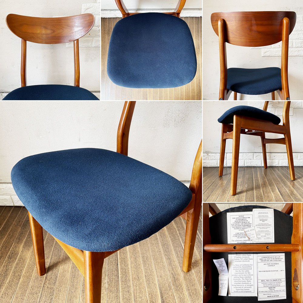 ウエストエルム West Elm クラシックカフェ Classic Cafe ダイニングチェア ファブリックシート ブルー系 ラバーウッド材 参考定価￥24,500- A ◎