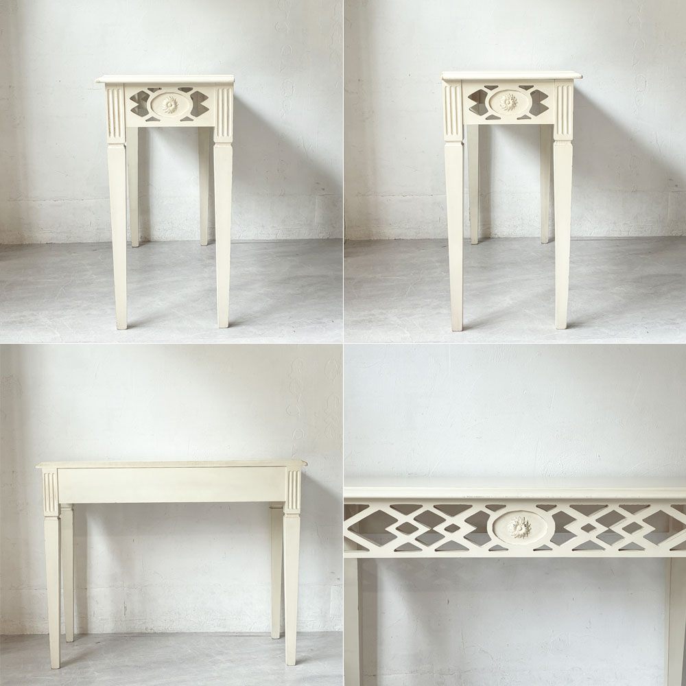 シャビーシック ホワイトペイント クラシック ホールコンソール Hole console クラシックスタイル 透かし装飾 ★