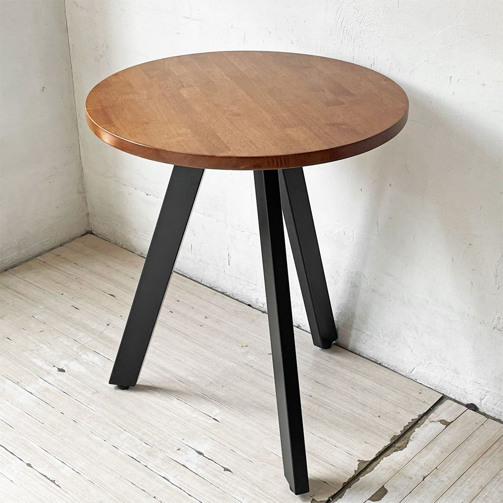 かなでもの KANADEMONO ザ・カフェテーブル THE CAFE TABLE Black Steel 3pin ラウンド ラバーウッド天板 スチール Φ60cm ★