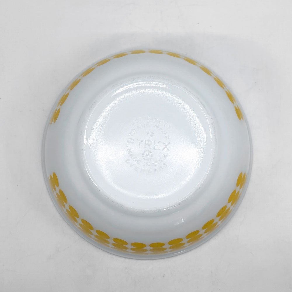 オールドパイレックス OLD PYREX ニュードット ミキシングボウル Φ18.5cm ホワイト イエロー 耐熱ミルクガラス USビンテージ ●