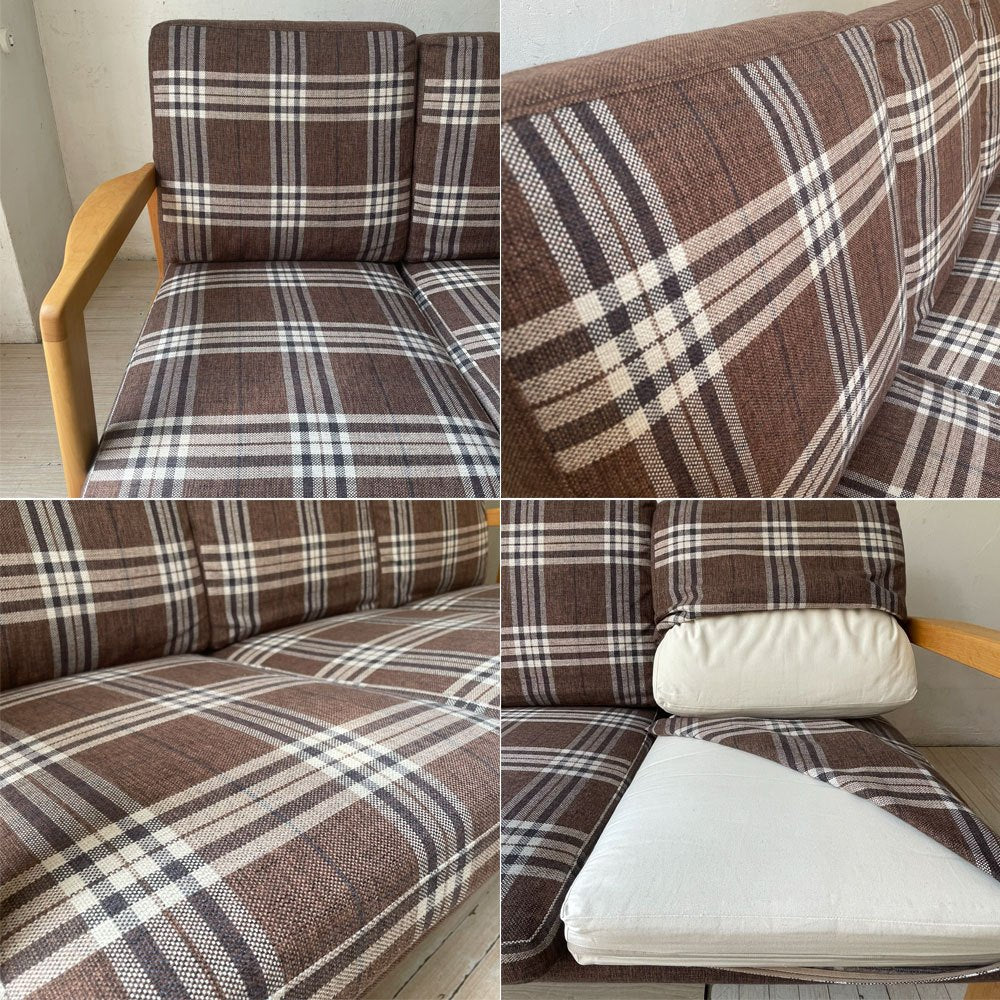 モモナチュラル MOMO Natural モス MOSS 3P ソファ 3人掛けソファ チェックファブリック フルカバーリング アルダー材 北欧スタイル 参考定価￥148,000- ★