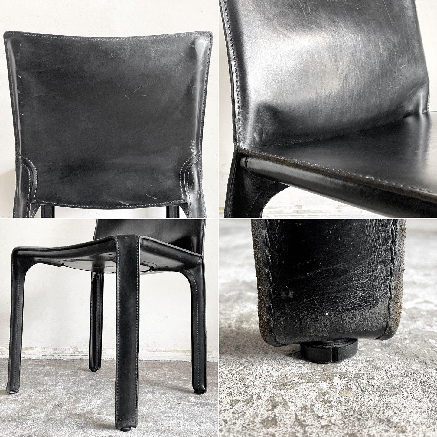 カッシーナ Cassina キャブチェア 412 CAB CHAIR アームレス 本革 ブラック マリオ・ベリーニ MoMA イタリアンモダン B ■