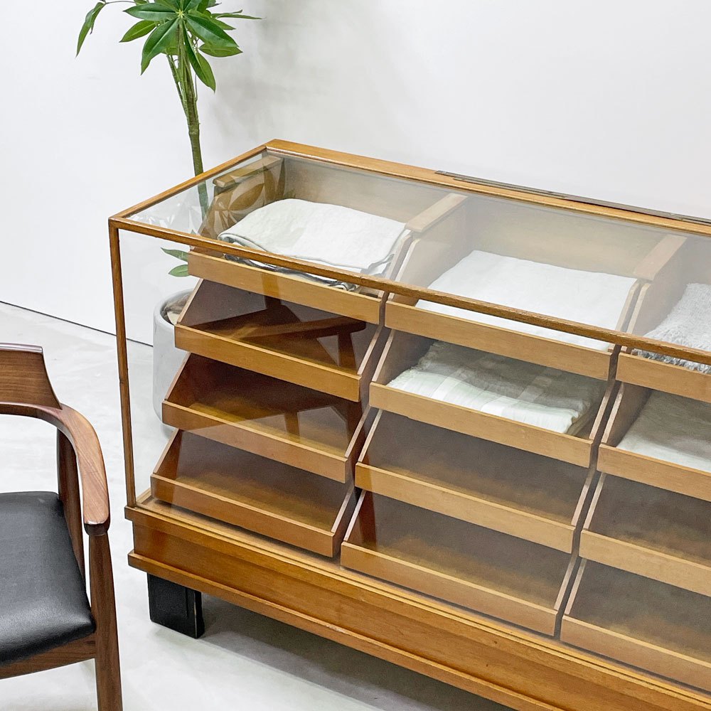 UKビンテージ UK Vintage シャツキャビネット ショーケース オーク材 16ドロワーズ W180cm 店舗什器 英国家具 アンティーク ●