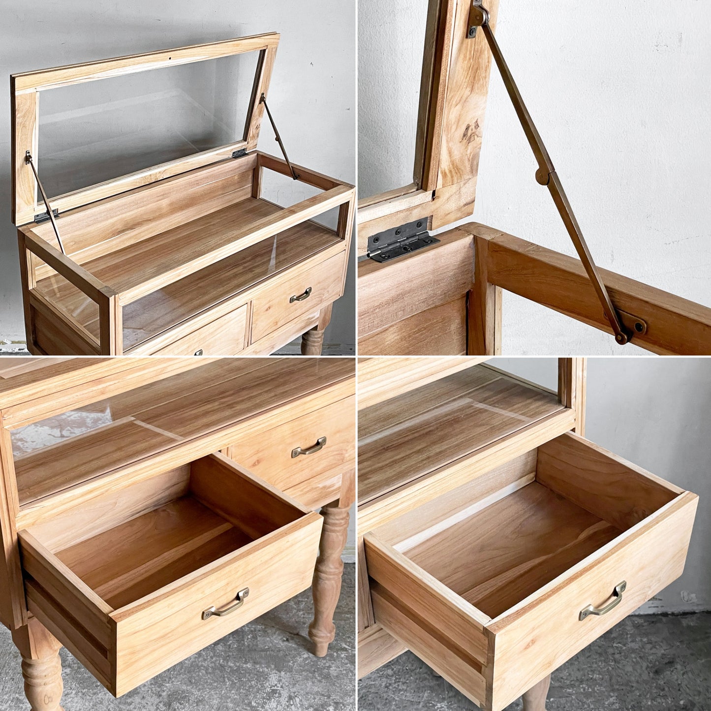 バリューインテリアストア value interior store チーク無垢材 コレクションケースNU ガラスショーケース W90cm ハンドメイド ■