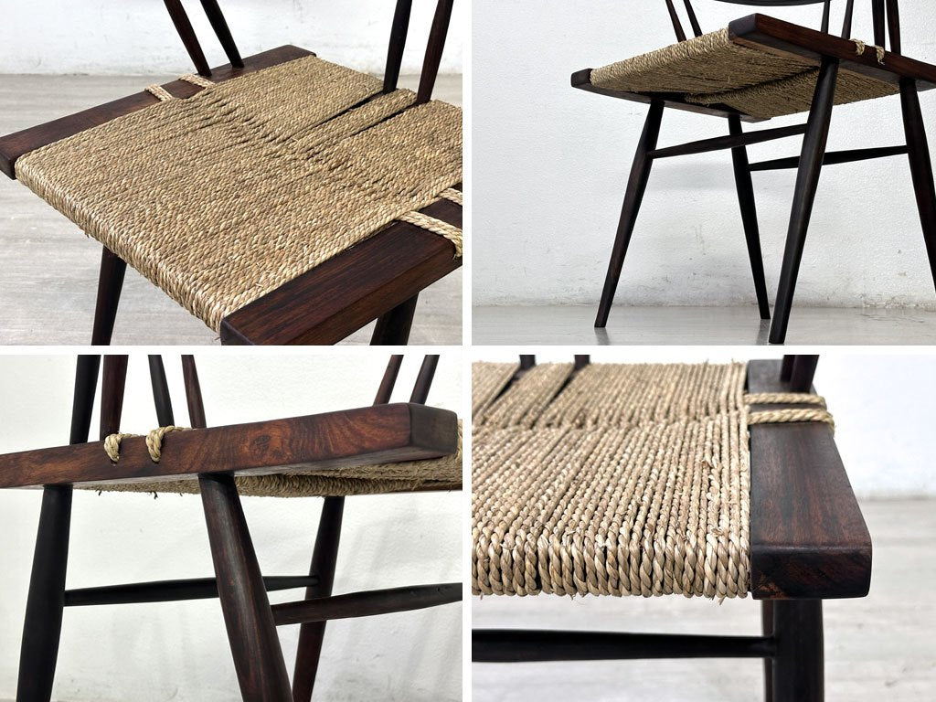 ジョージ・ナカシマ George Nakashima グラスシートチェア GRASS SEATED CHAIR ローズウッド材 座面張替済み インド NID 60's ビンテージ ●