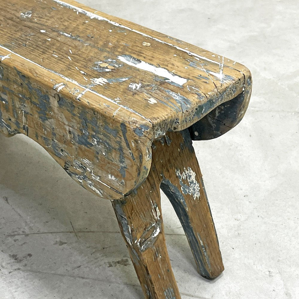 UKビンテージ UK Vintage ミルキングスツール ウッドスツール パイン材 ペインテッド ブルー シャビーシック ●