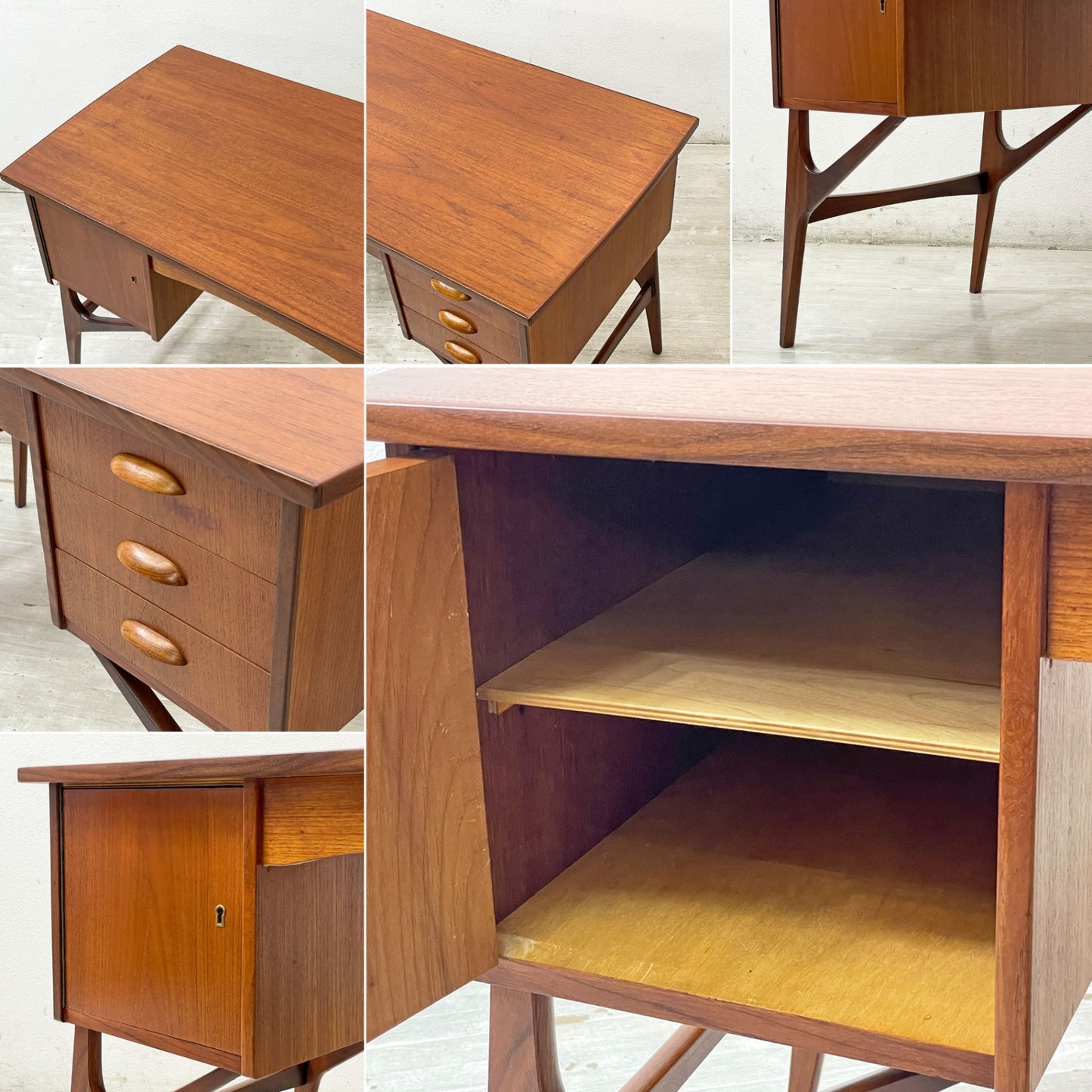 デンマーク ビンテージ Danish Vintage チーク材 両袖 デスク 1ドア 3ドロワー 60's ミッドセンチュリーモダン 北欧家具 ●