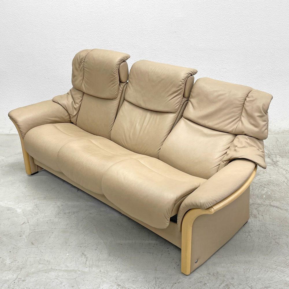 エコーネス EKORNES ストレスレス Stressless エルドラド Eldorado 3シーター サンド リクライニングソファ オーク材 総革 北欧 ノルウェー 定価約102万 〓