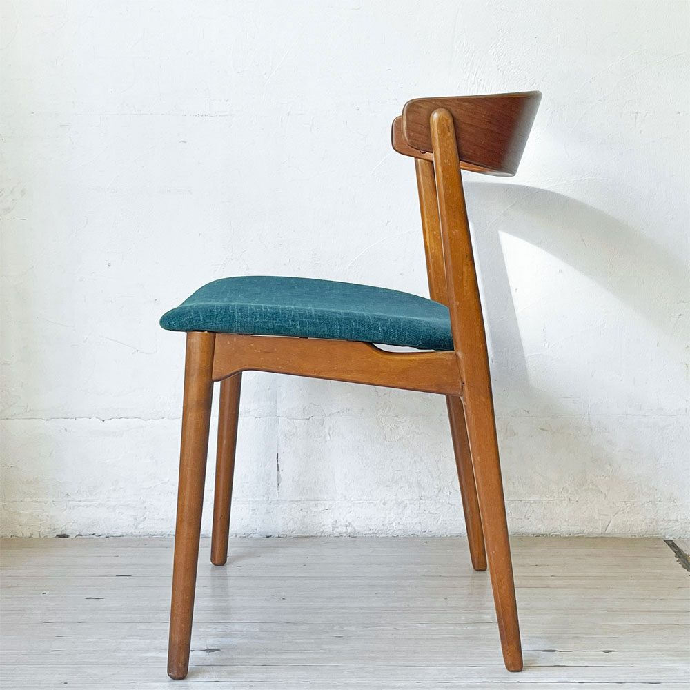 デンマークビンテージ Danish Vintage チーク材 ダイニングチェア ハーフアーム プライウッド ファブリック 北欧家具 A ★