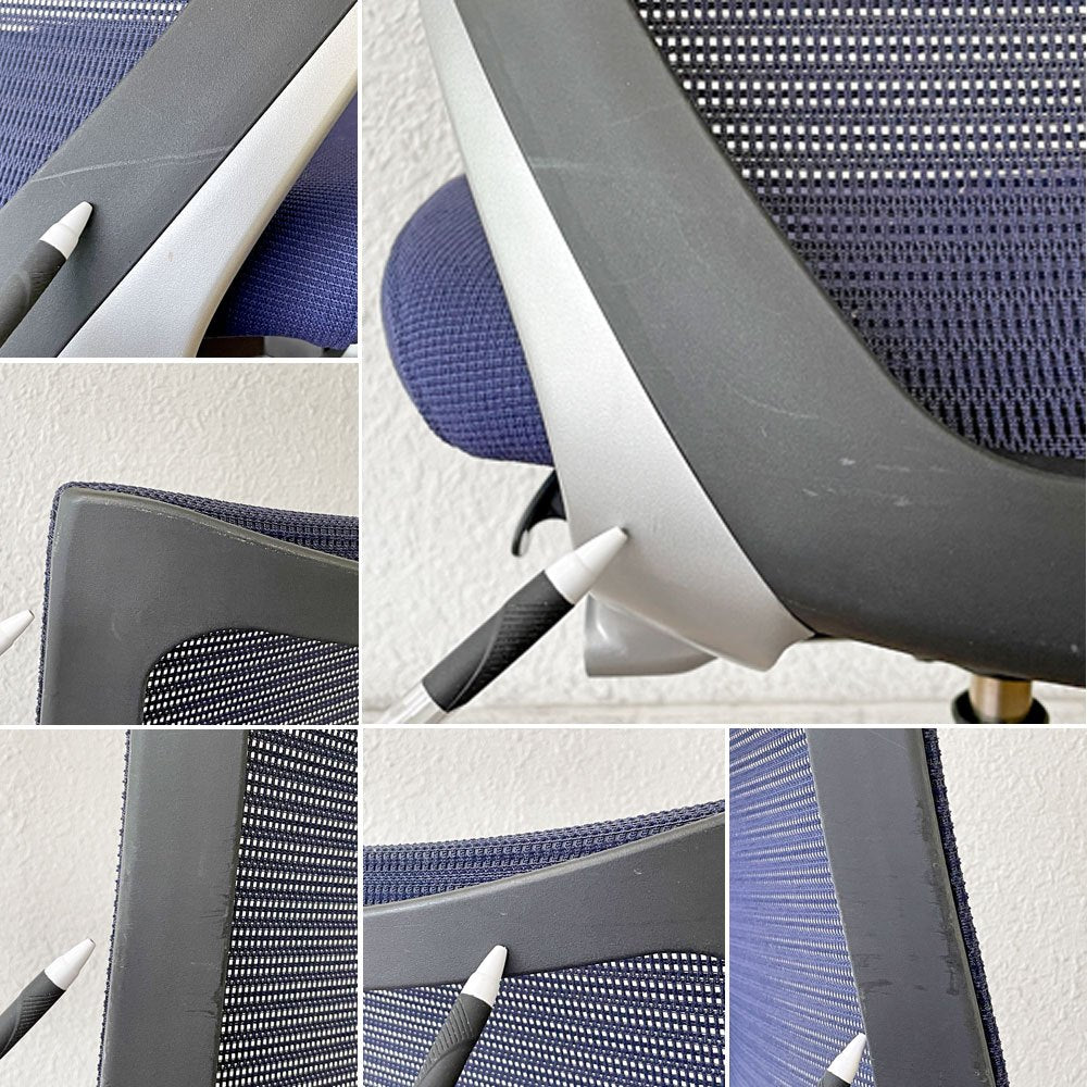 オカムラ okamura バロンチェア Baron Chair オフィスチェア デスクチェア メッシュ背もたれ×ウレタン座面 アームレス 紺 ジョルジェット・ジウジアーロ ◇