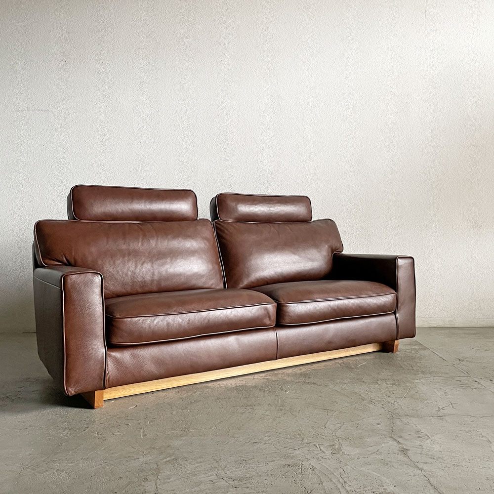 アクタス ACTUS ファイブバイファイブ five by five ティスタ TYSTA 3シーターソファ W194cm ミドルアーム 本革 ブラウンレザー オーク材脚 ヘッドレスト付 松岡智之 合計定価￥328,900- 〓