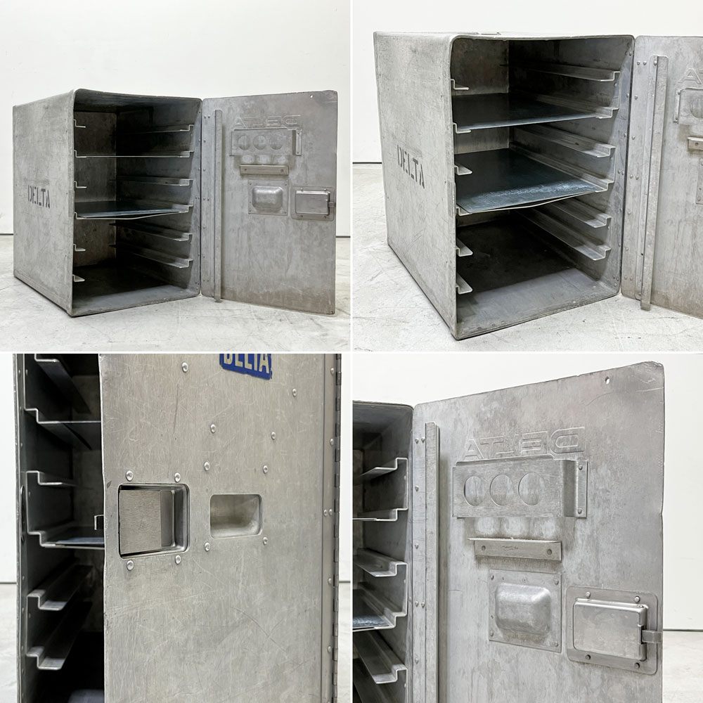 DELTA航空 ビンテージ ギャレーコンテナ ボックス Galley Box アルミ製 1ドア 6段 棚板付き 1960～70`s US Vintage B ●
