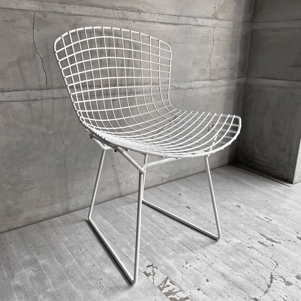 ノル Knoll 420 サイドチェア ワイヤーチェア ダイニングチェア ホワイト × グレー ファブリック フルカバー仕様 ハリー・ベルトイア ミッドセンチュリー ビンテージ ♪