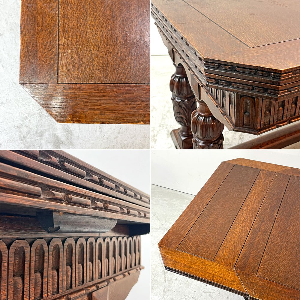 UKビンテージ Vintage ドローリーフテーブル 伸長式 オーク材 ビッグバルボスレッグ 英国家具 アンティーク ●