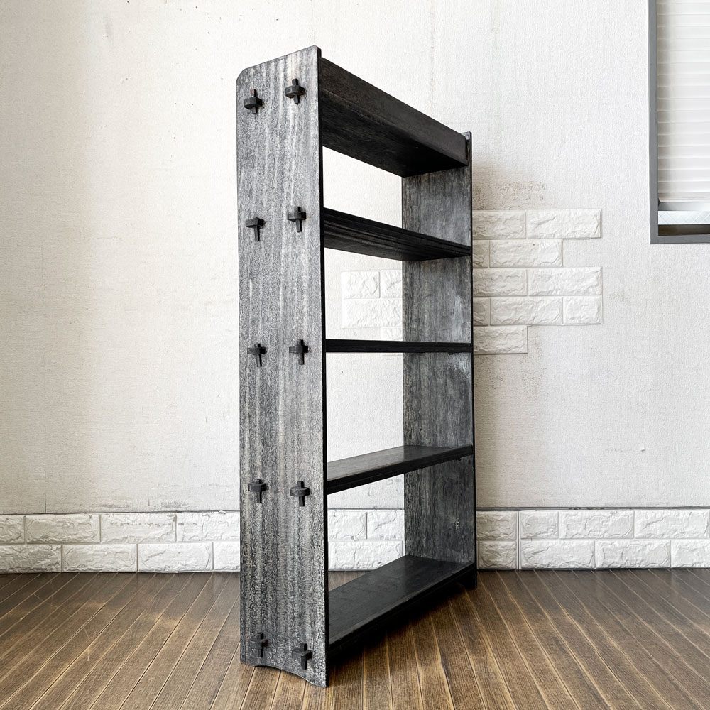 ジャパンビンテージ Japan Vintage 古い木味の本棚 5段 ブックシェルフ オープンシェルフ 飾り棚 楔留め W67cm 昭和レトロ 古家具 B ◎