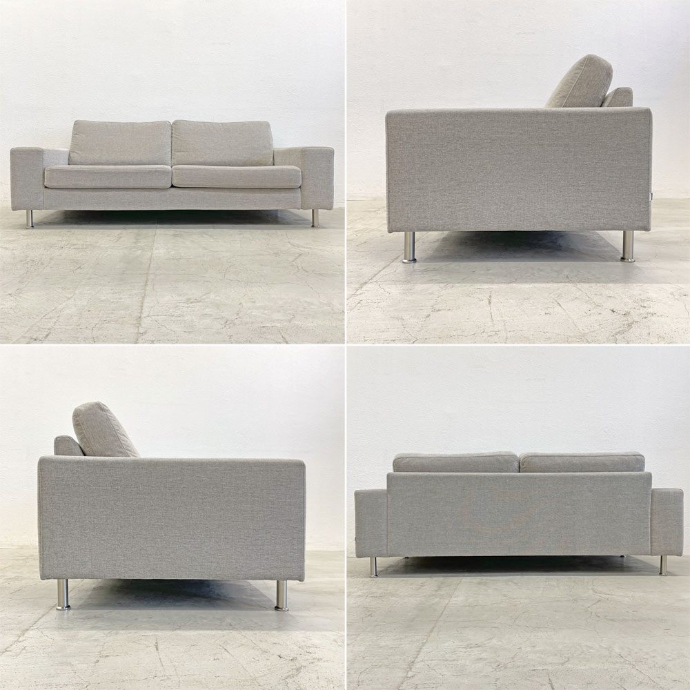 ボーコンセプト BoConcept I.D.V. 2.5シーター ソファ ファブリック ステンレスレッグ グレー系ファブリック 背座カバーリング仕様 W203cm + オットマン & 大小クッション 付属 ダニッシュモダン 北欧家具 〓