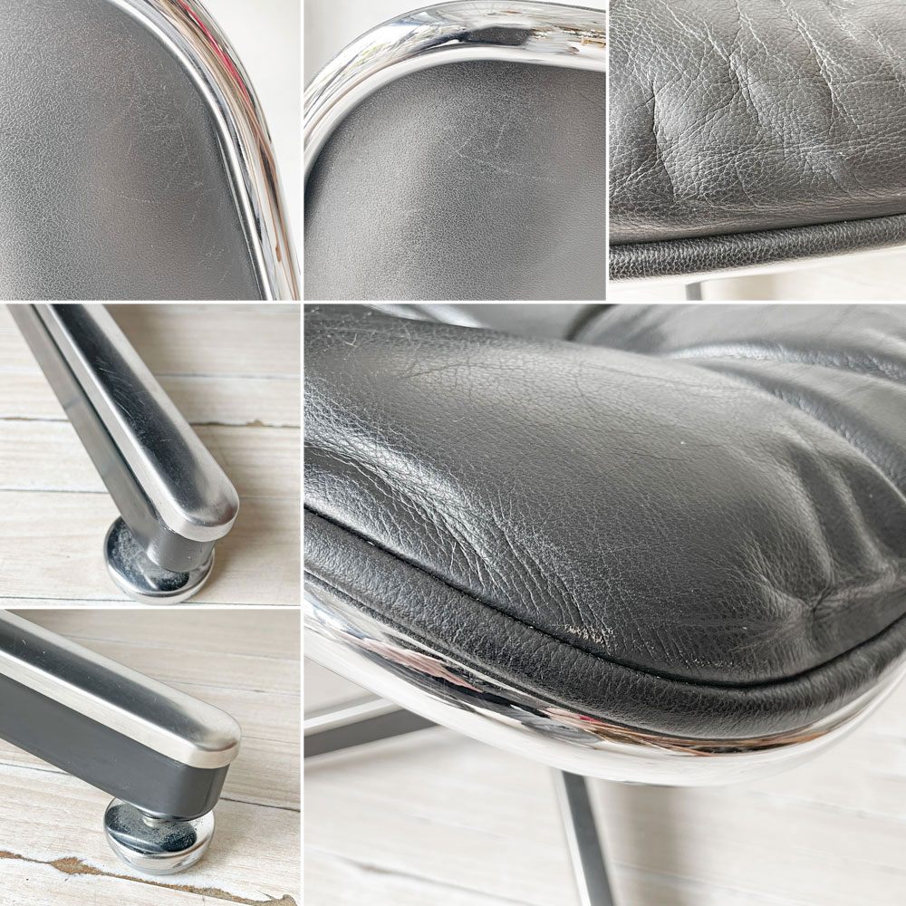 ノル Knoll ポロックチェア Pollock Chair エグゼクティブチェア デスクチェア 4本脚 グライズ仕様 レザー 本革 チャールズ・ポロック Charles Pollock ビンテージ ★