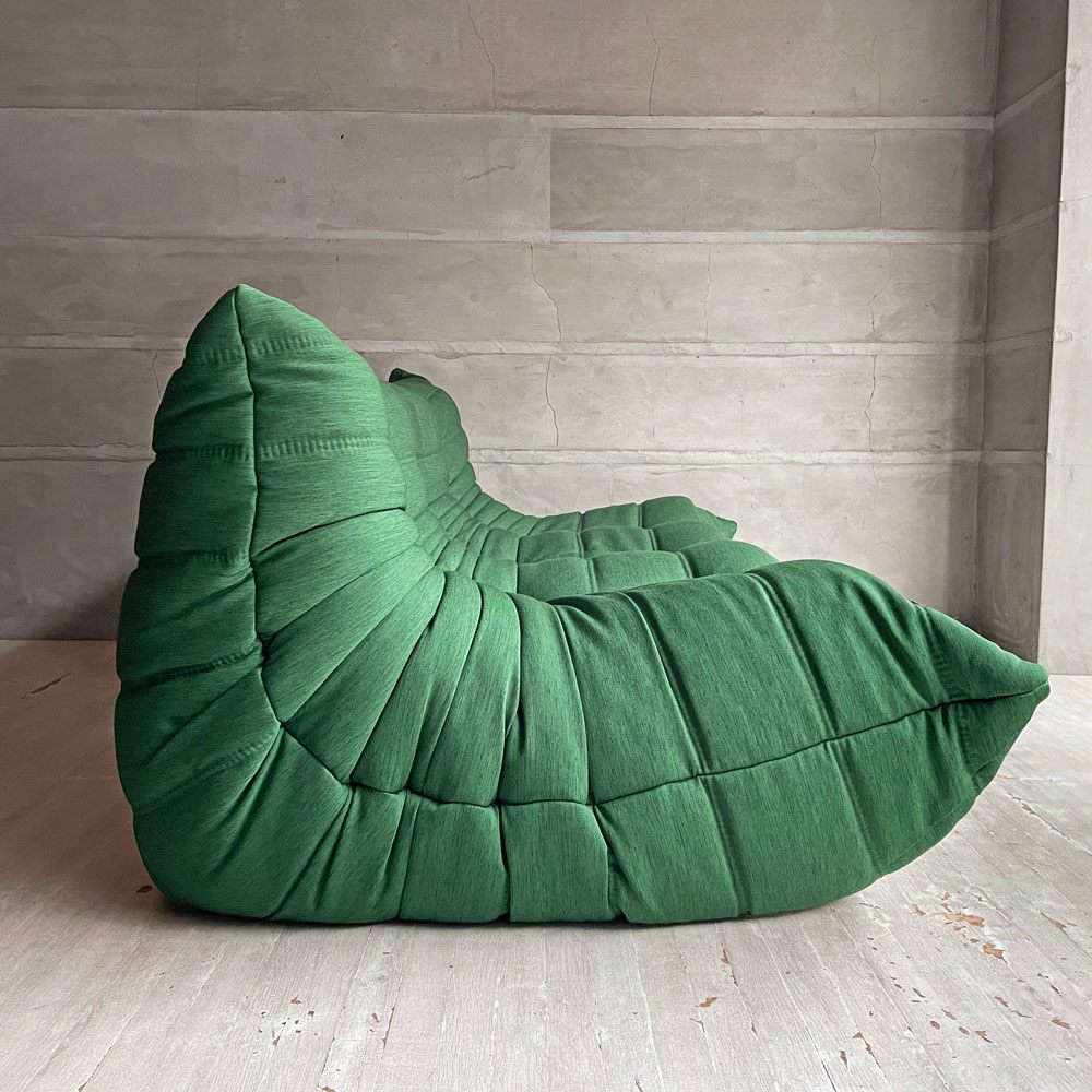 リーンロゼ ligne roset トーゴ TOGO 3Pソファ 3人掛け グリーン Hランク生地 RH-533 撥水加工 ミッシェル・デュカロワ Michel Ducaroy フランス家具 定価￥434,500- ♪