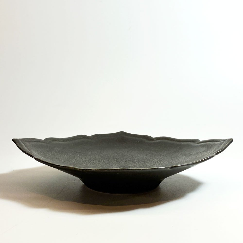 木下和美 黒釉輪花 ひし形皿 プレート 黒釉 磁器 W17cm 現代作家 A ★