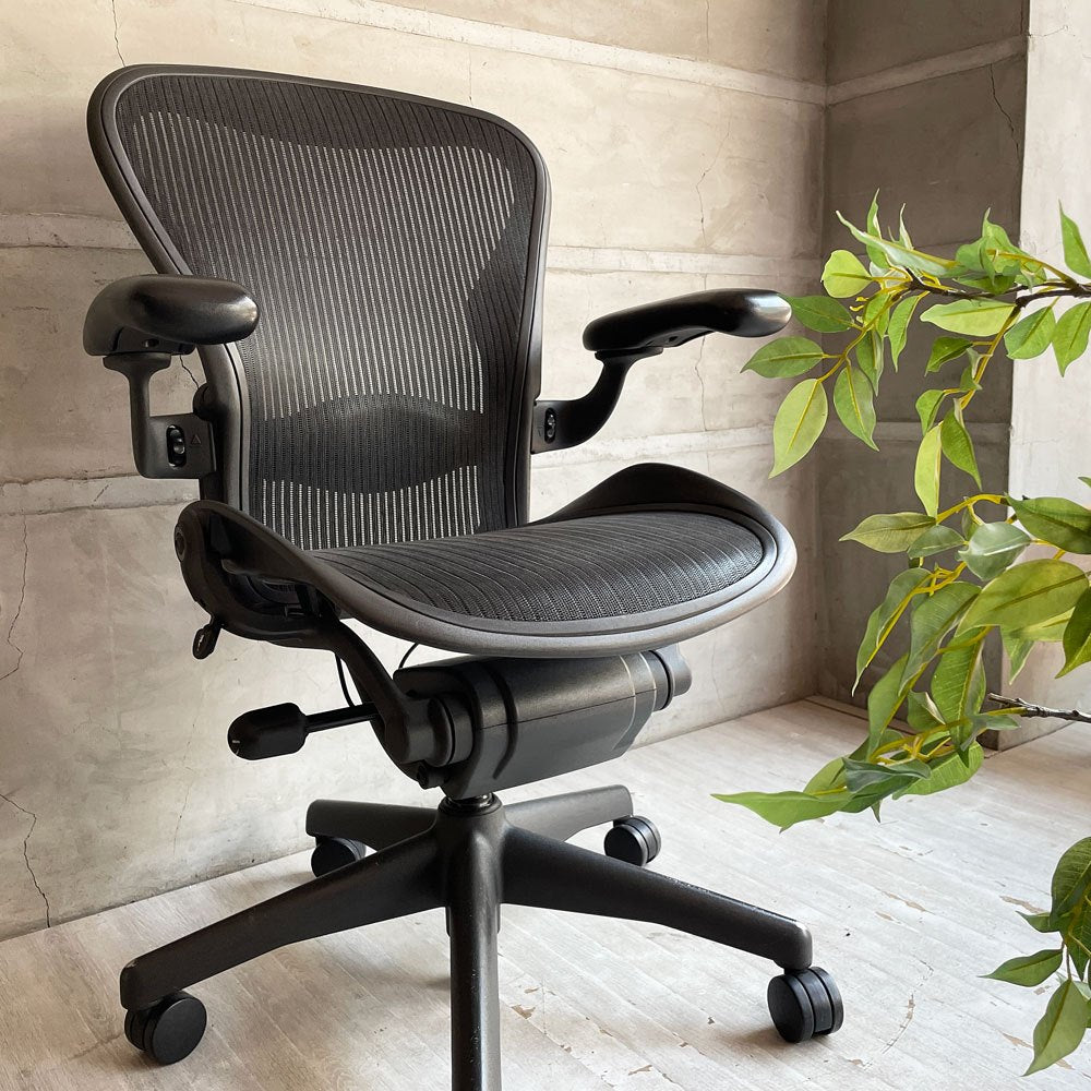 ハーマンミラー Herman Miller アーロンチェア Bサイズ ランバーサポート フル装備 クラシックカーボンメッシュ グラファイトベース ビル・スタンフ ＆ ドン・チャドウィック バナナクッション新品 ♪