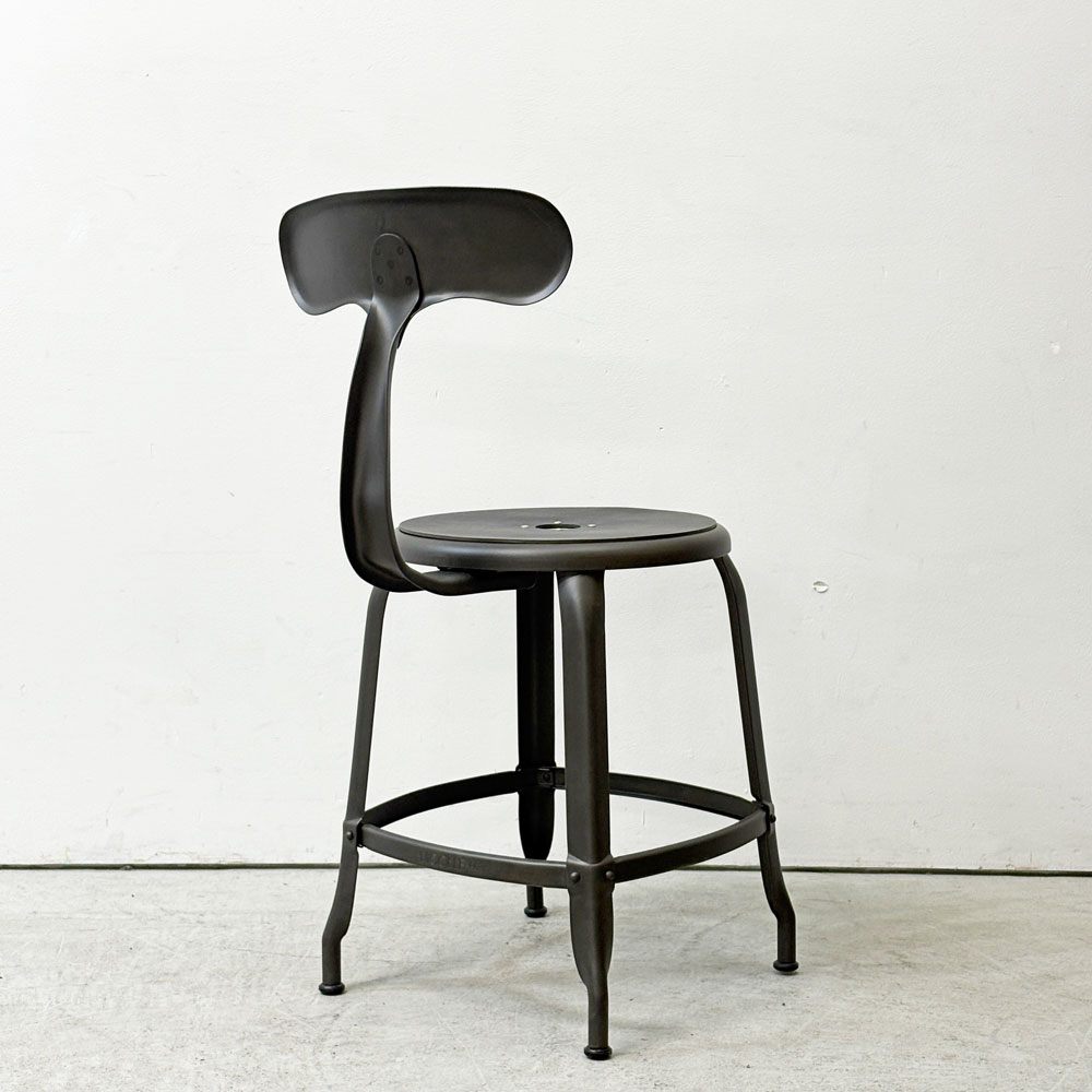 フェールトラヴァイユ FER TRAVAIL ニコルチェア NICOLLE Chair SH45cm ダイニングチェア スチール マットクリア仕上げ 別注モデル レザーパッド付 ネイビー インダストリアル フランス ●