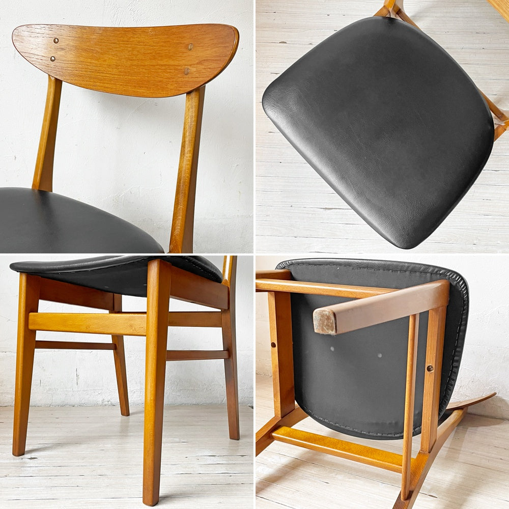 ファーストラップ FARSTRUP サイドチェア No.210 ダイニングチェア チーク材×ビーチ材 レザー デンマーク 北欧ビンテージ ★