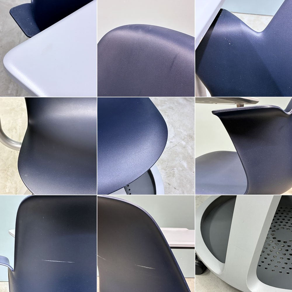 スチールケース Steelcase ノード node ミーティングチェア オフィスチェア ネイビー 可動式サイドテーブル＆キャスター付き ◎