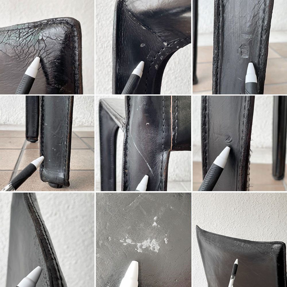 カッシーナ Cassina キャブチェア 412 CAB CHAIR アームレス 本革 ブラック マリオ・ベリーニ MoMA イタリアンモダン 定価￥385,000- ◇