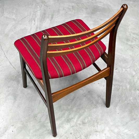 北欧ビンテージ Scandinabian Vintage チーク材 ダイニングチェア ラダーバック レッド系 ストライプ柄 北欧家具 ◎