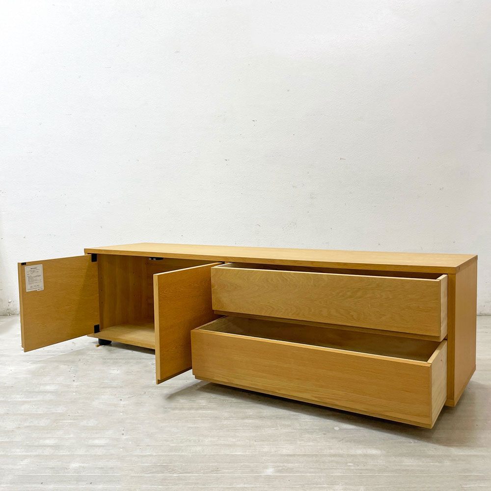 無印良品 MUJI スタッキングキャビネット AVボード テレビ台 引き出し2杯 オーク材 シンプルデザイン ナチュラル アジャスター 棚板一枚欠品 ●