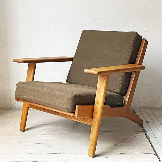 ゲタマ GETAMA ビンテージ GE290 1Pソファ イージーチェア 1人掛け オーク無垢材 カーキ系ファブリック スプリングクッション ハンス・J・ウェグナー 北欧 デンマーク ★