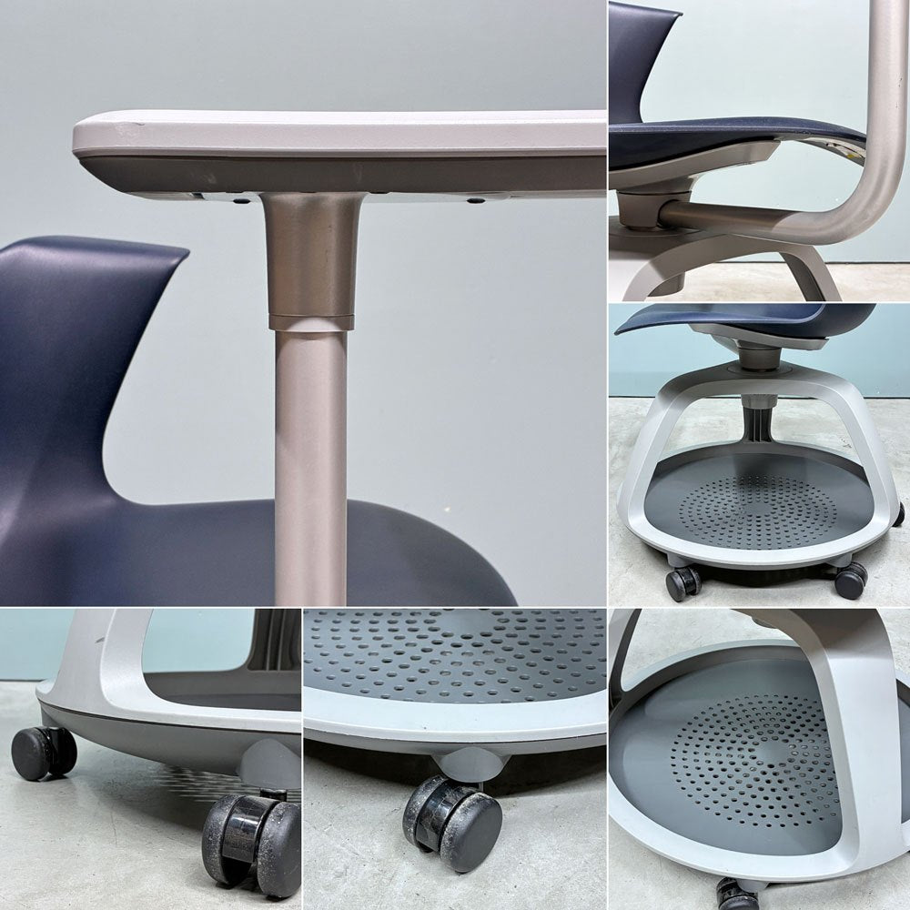 スチールケース Steelcase ノード node ミーティングチェア オフィスチェア ネイビー 可動式サイドテーブル＆キャスター付き ◎