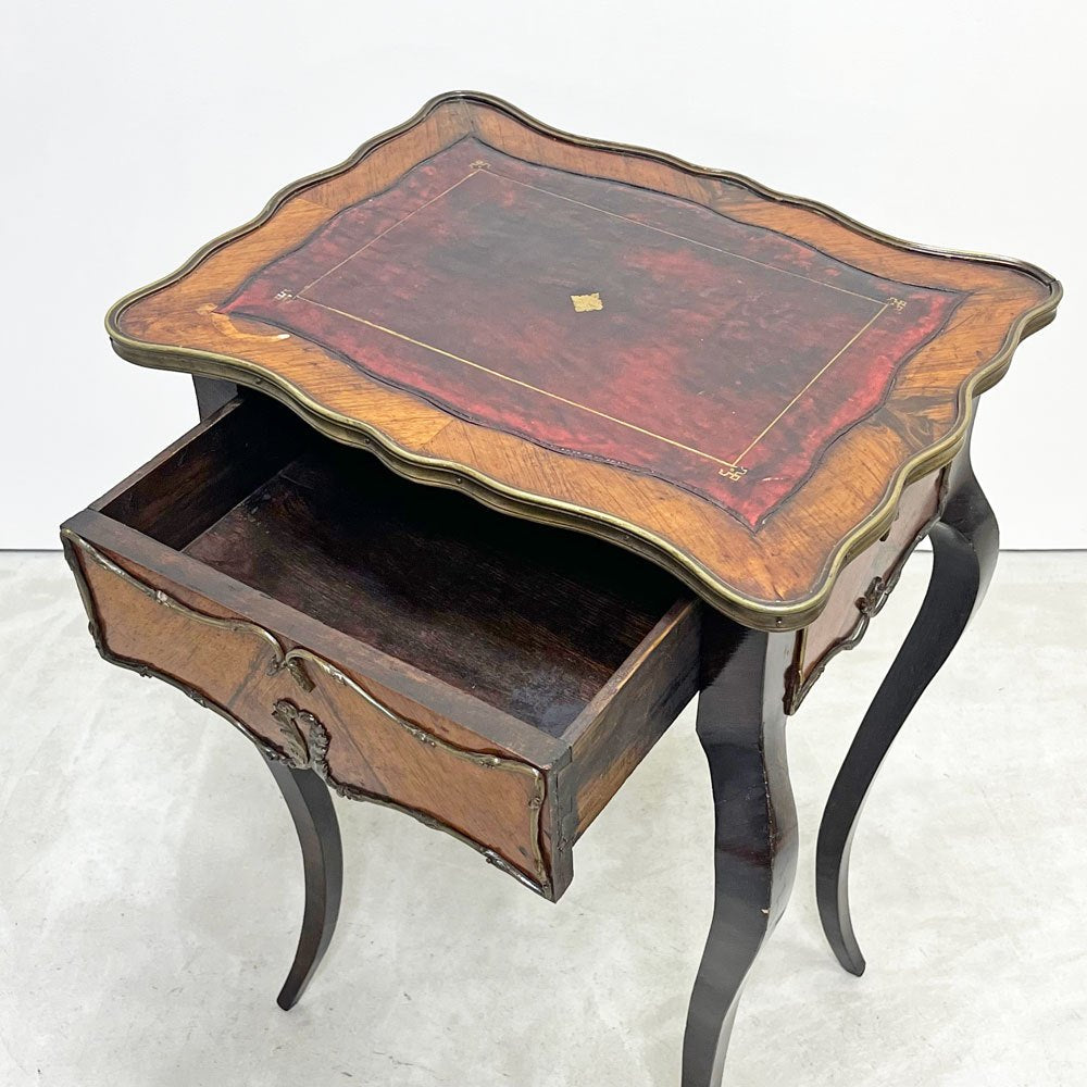 UKアンティーク Antique 猫脚 サイドテーブル 1ドロワー  ウォールナット レザー張り天板 1880年代 クラシカル 英国家具 ●