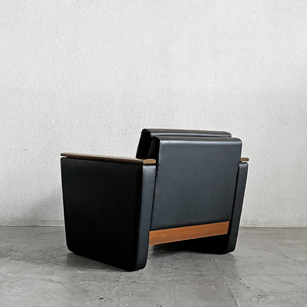 オーダーファニチャー Custom made furniture 木製フレーム ソファ ラウンジチェア ブラック PVCレザー ミッドセンチュリーデザイン 〓