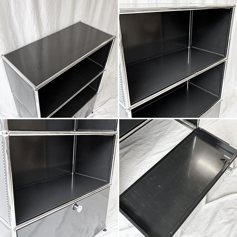 ユーエスエムハラー USMハラー USM Haller モジュラーファニチャー キャビネット シェルフ 1列3段 エクステンションドア ブラック H109cm ◇