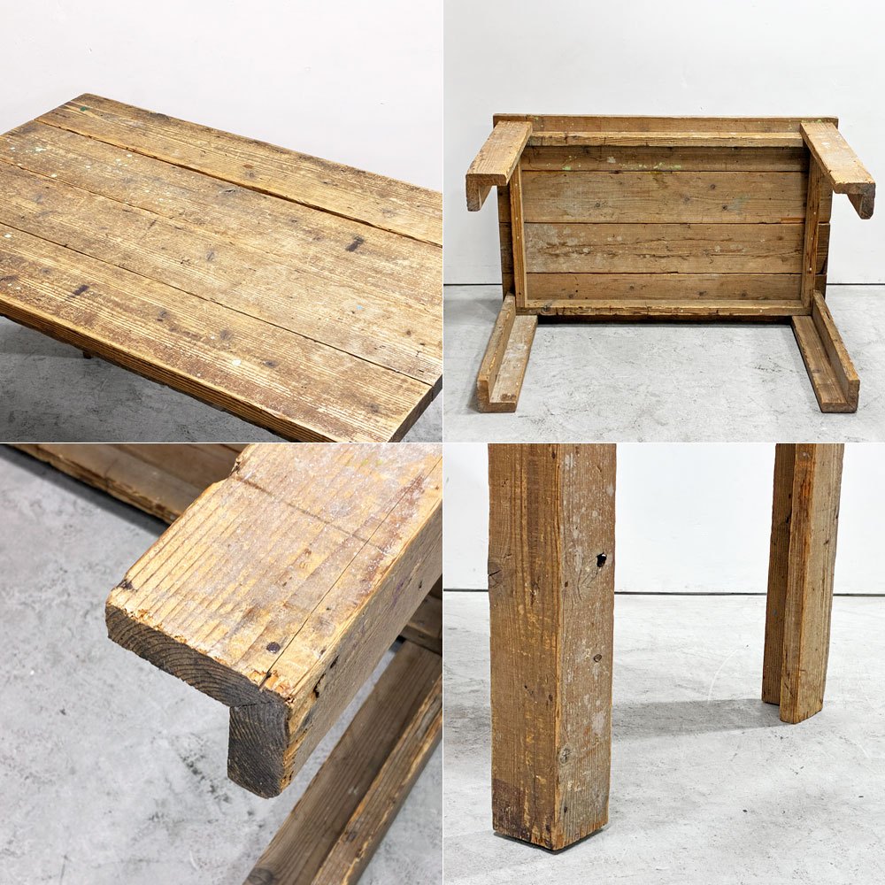 古材 ワークデスク ダイニングテーブル 作業台 W120cm 木味 店舗什器 ビンテージ ●