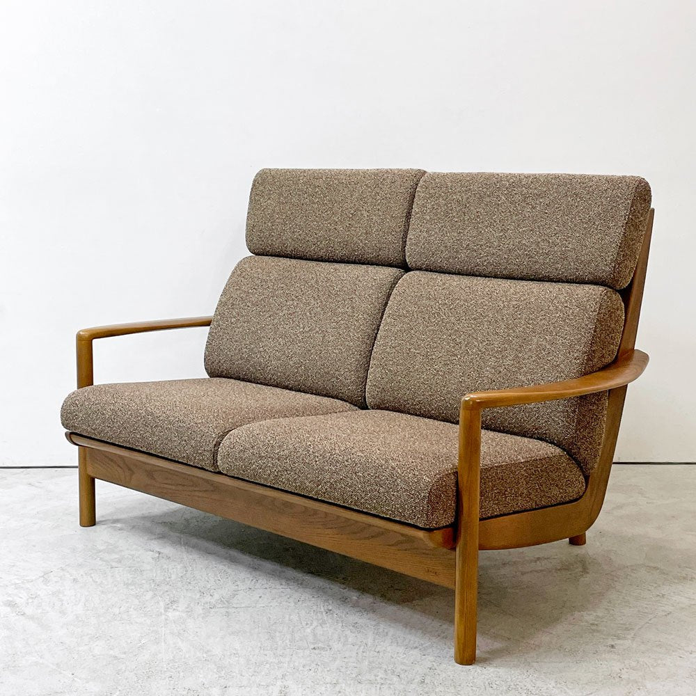 浜本工芸 L8200 2シーターソファ ハイバック W140cm オーク材 ファブリックシート 国産家具  ●