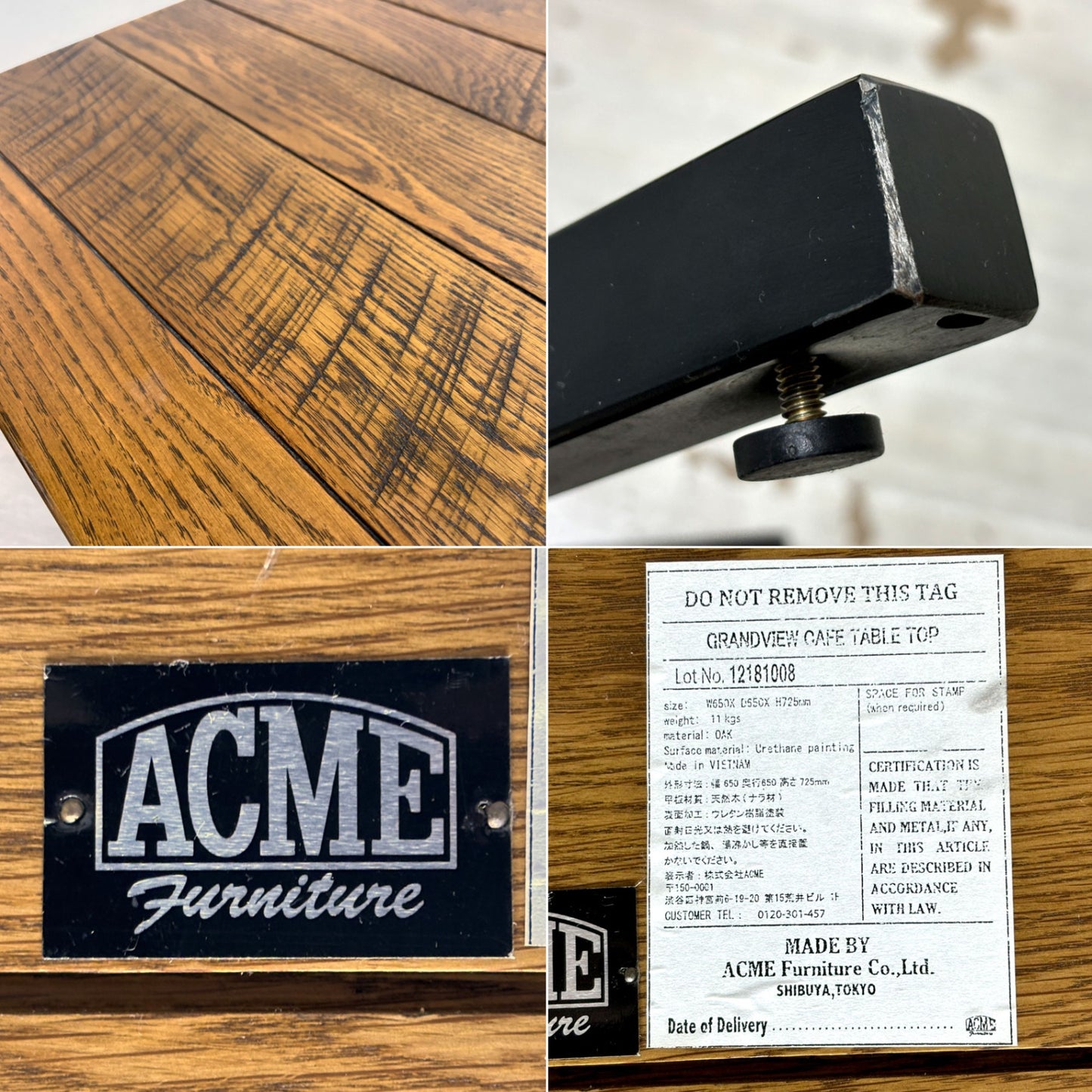 アクメファニチャー ACME Furniture グランビュー GRANDVIEW カフェテーブル オーク無垢材 スチール スクエア天板 インダストリアル W65cm ●