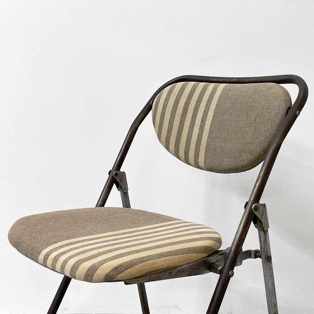 ヴィンテージ フォールディングチェア パイプ椅子 ストライプファブリック ●