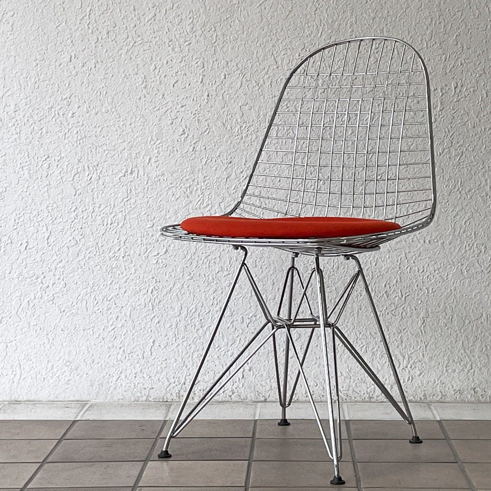 ヴィトラ vitra ワイヤーチェア Eames Wire Chair DKR5 エッフェルベース クローム シートパッド付 レッド C&R イームズ ミッドセンチュリー ◇