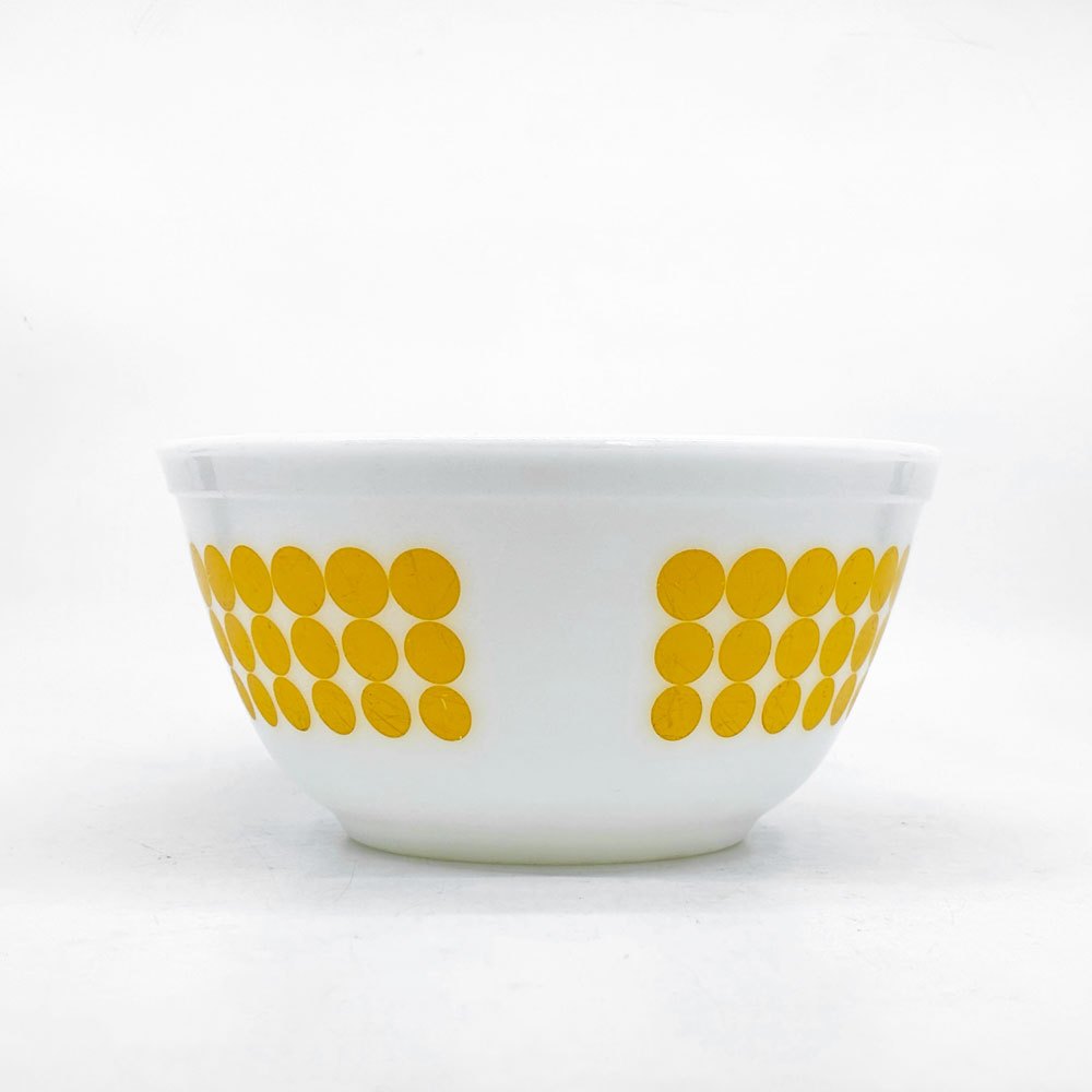 オールドパイレックス OLD PYREX ニュードット ミキシングボウル Φ18.5cm ホワイト イエロー 耐熱ミルクガラス USビンテージ ●