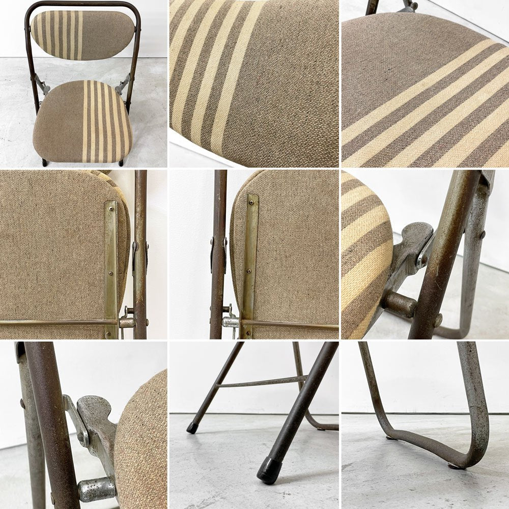 ヴィンテージ フォールディングチェア パイプ椅子 ストライプファブリック ●