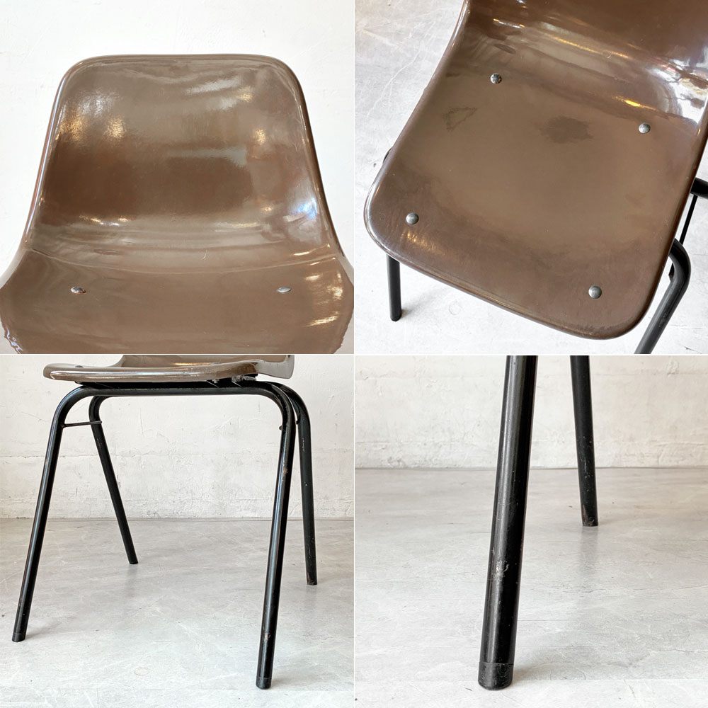 コトブキ KOTOBUKI スタッキングチェア FRP製 シェルチェア スチール脚 ブラウン 剣持勇デザイン ビンテージ ジャパニーズミッドセンチュリー A ★