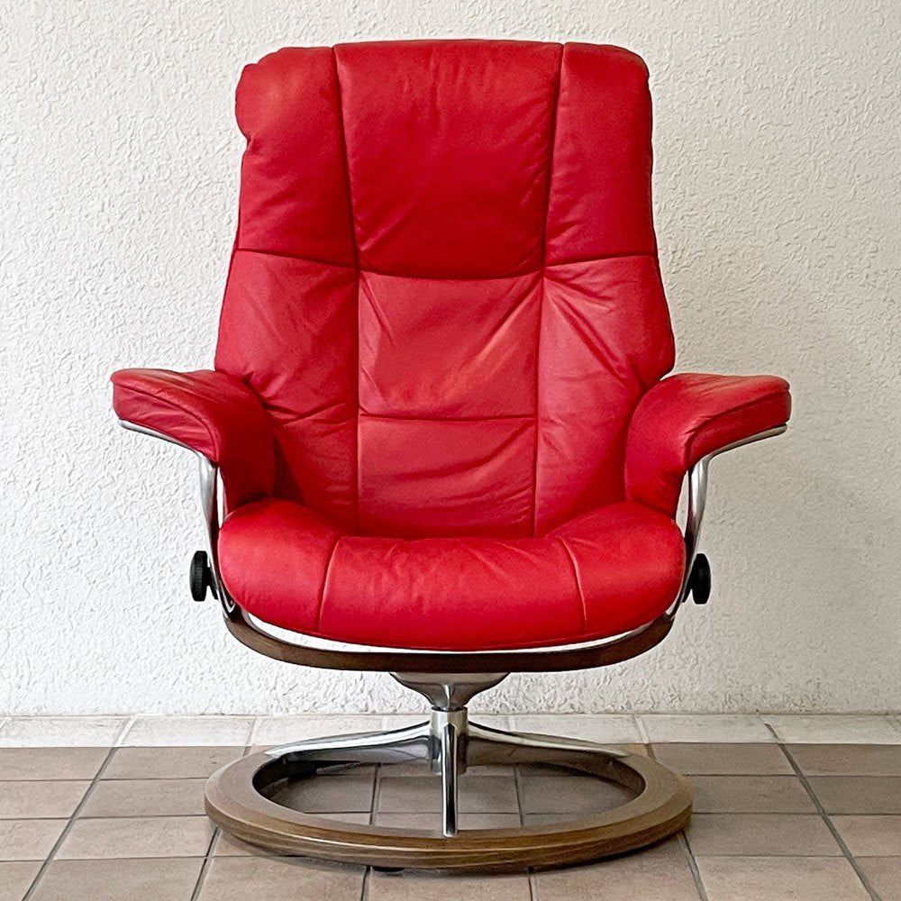 エコーネス EKORNES ストレスレス stressless メイフェア Mayfair リクライニングチェア オットマンセット Mサイズ レザー レッド ノルウェー 現状品 ◇