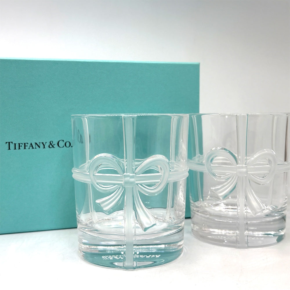 ティファニー Tiffany & Co. ボウグラス ペア 2客セット タンブラー リボン 箱付き 美品 ●