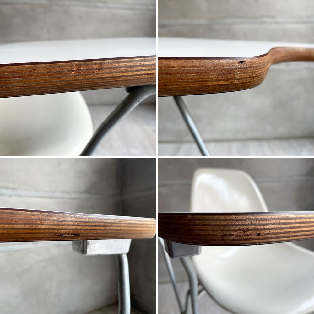 ハーマンミラー Herman Miller サイドシェルチェア セカンド 2nd ビンテージ FRP製 パーチメント スタッキングベース 肘掛けテーブル付 イームズ ミッドセンチュリー ♪
