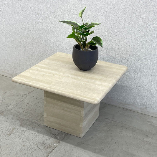 ビンテージ トラバーチン Travertine 大理石 マーブルストーン サイドテーブル Side table Lサイズ イタリア製 〓