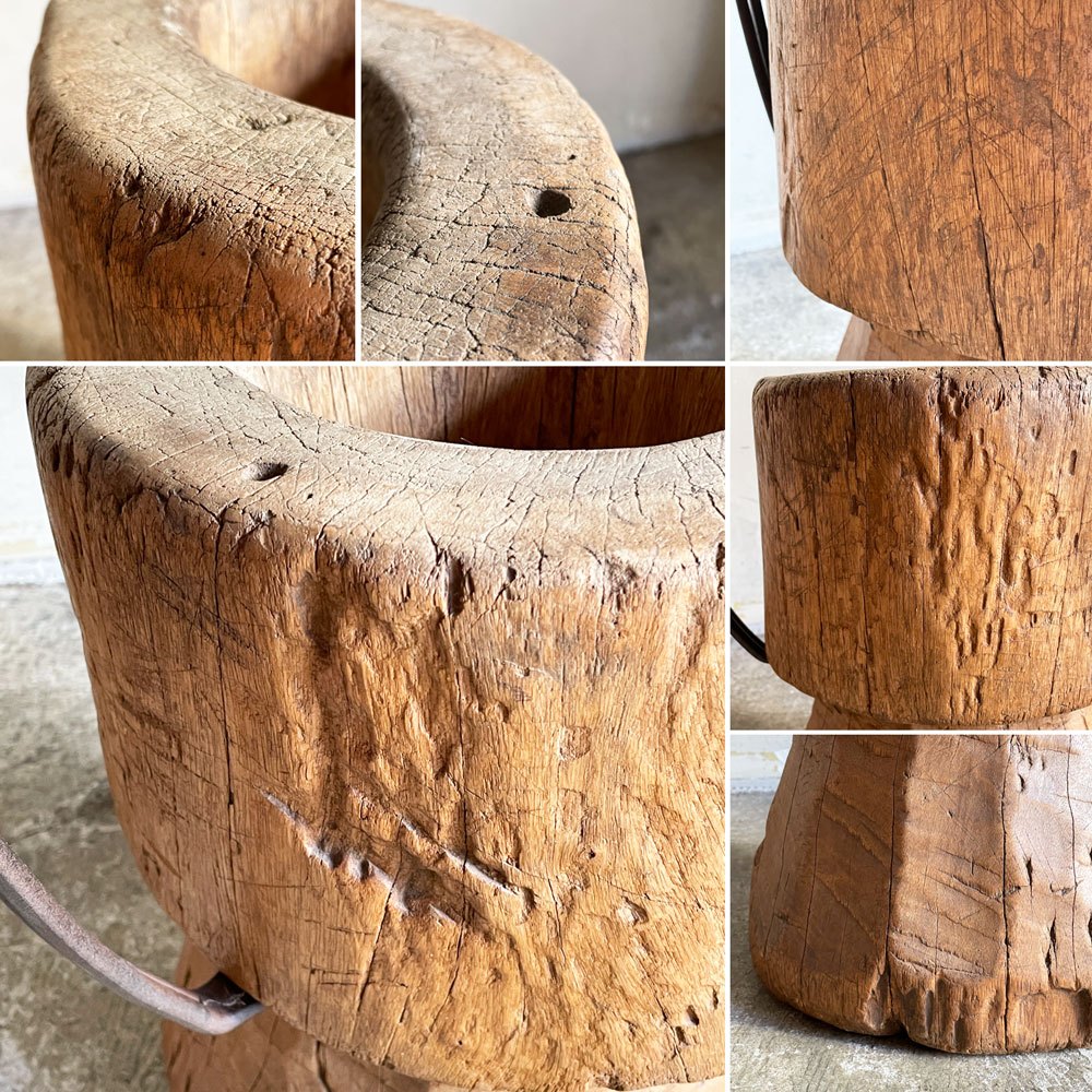 ビンテージ vintage ラウンド サイドテーブル ローテーブル 古材×ガラス×アイアン 天然木 菊池 由見子 プリミティブ ■